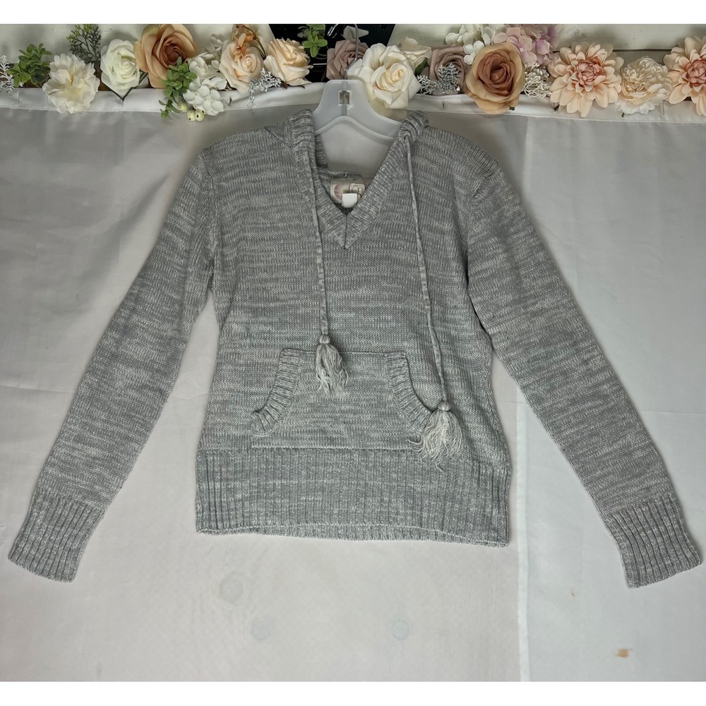 Ocean‎ Pacific Gray Knit Hoodie Sweater Tassel V-Neck Pullover OJ41001L Mens L/G
